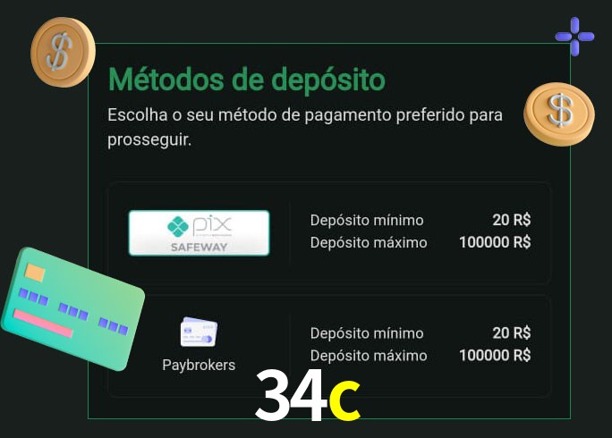 O cassino 34c oferece uma grande variedade de métodos de pagamento